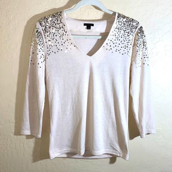 Ann Taylor sequins shoulder knit top - Picture 1 of 5